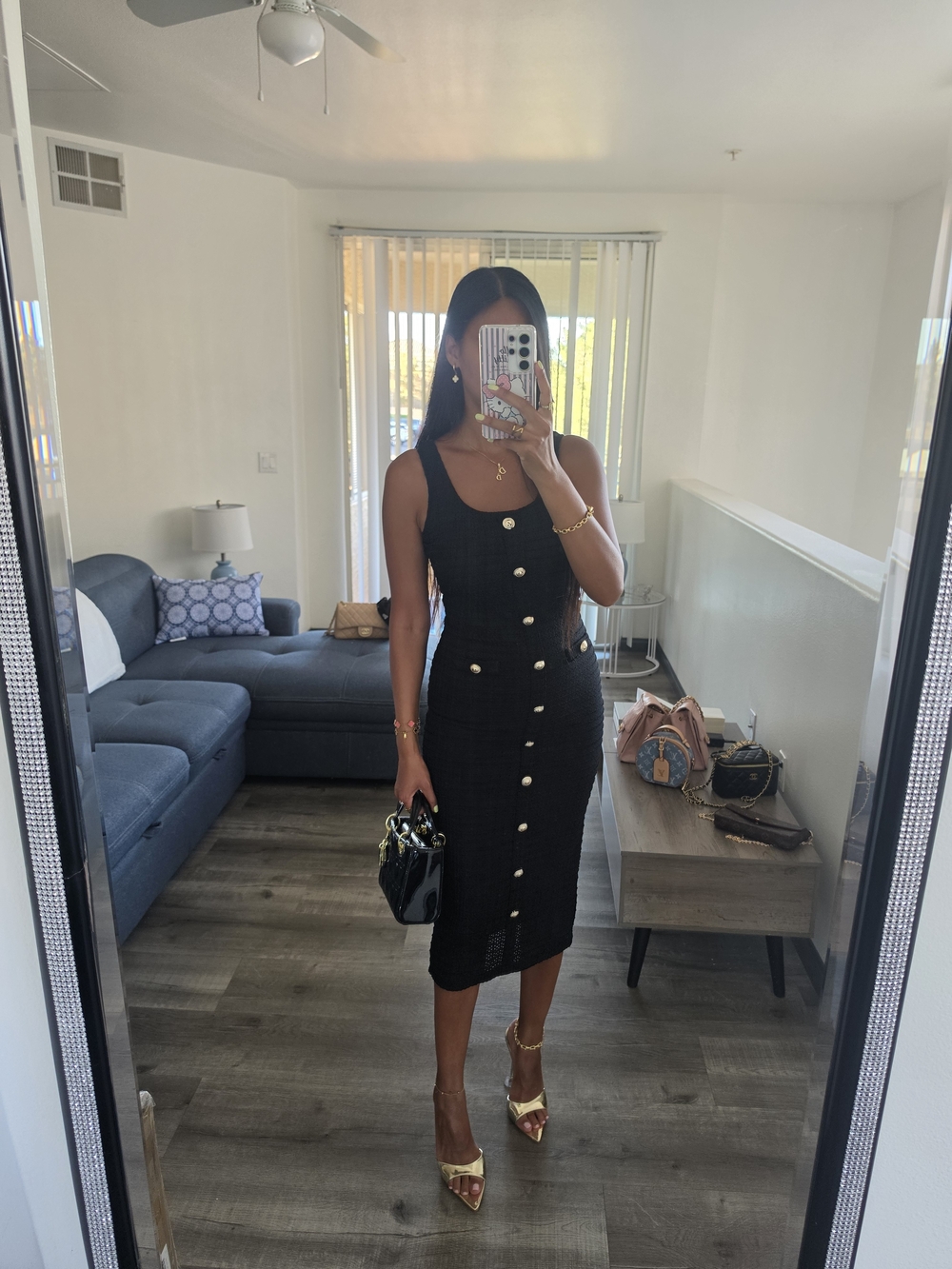Classic Black Button-Front Midi Dress - Picture 13 of 17